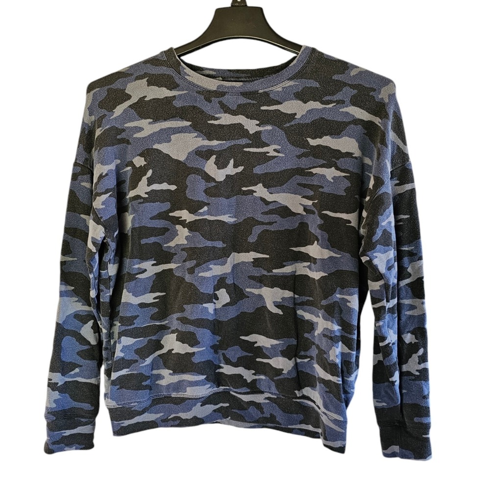 Athleta Balance Pullover Stretch Sweatshirt Camo Black Blue Top Size Small‎
